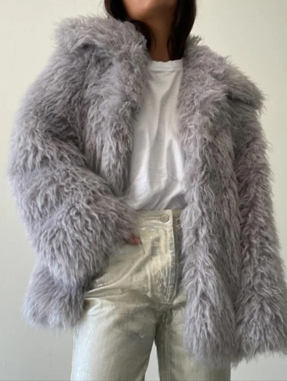 ET CLET Faux Fur Oversized Sailor Collar Coat Grey Size Medium/Large. - Picture 2 of 9